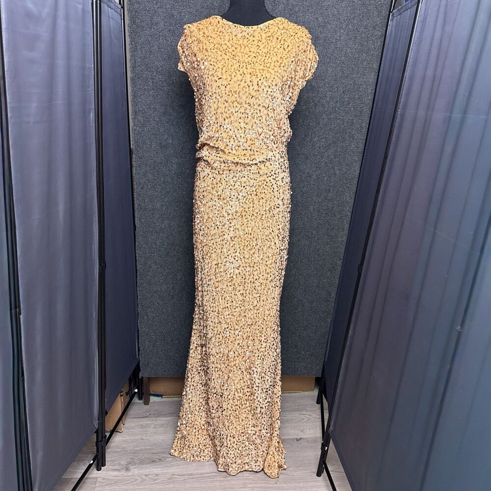 NEW Fall Wedding Guest Dress 18 Golden Velvet Sequins Small Train Art Deco